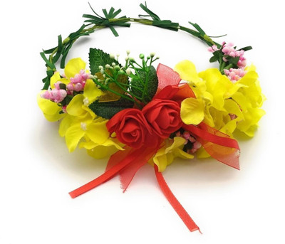 

Satyam Kraft Adjustable Wooden Stick Floral Tiara For Girls Floral Crown Hair Accessory Set(Yellow)