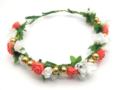 

Satyam Kraft Adjustable Wooden Stick Multicolor Floral Tiara for Girls Floral Crown Hair Accessory Set(Red)