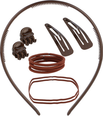 

Franck Provost (France) Hair Accessories Combo Set (10 pcs) Head Band, Hair Claw, Tic Tac Clip, Rubber Band(Brown)