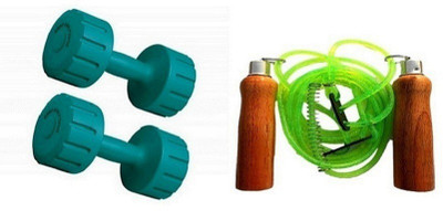 

YUKI GREEN COLOR 5KG VINYL PLASTIC DUMBELL AND GREEN COLOR WOODEN HANDLE SKIPPING ROPE Gym & Fitness Kit