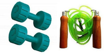 

YUKI GREEN COLOR 3KG VINYL PLASTIC DUMBELL AND GREEN COLOR WOODEN HANDLE SKIPPING ROPE Gym & Fitness Kit