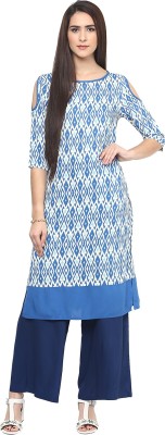 FUSION BEATS Women Printed Straight Kurta(Blue)