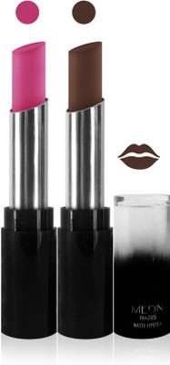 

Medin paris matte long lasting moisturizing lipstick cosmetics makeup collection set of 2 color(l pink black brown, 10 g)