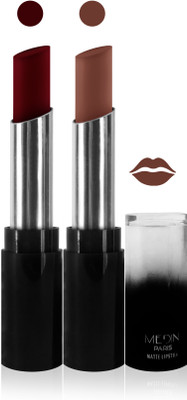 

Medin paris matte long lasting moisturizing lipstick cosmetics makeup collection set of 2 color(maroon l brown, 10 g)