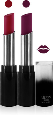 Medin paris matte long lasting moisturizing lipstick cosmetics makeup collection set of 2 color(l purple purple, 10 g)