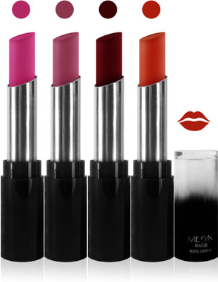 

Medin paris matte long lasting moisturizing lipstick cosmetics makeup collection set of 4 color(pink blue pink maroon orange, 20 g)
