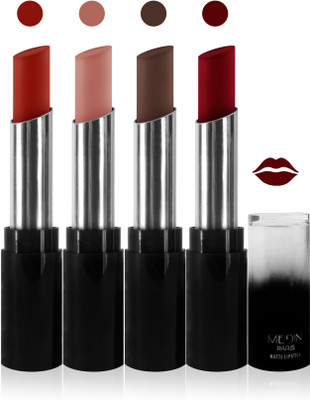 

Medin paris matte long lasting moisturizing lipstick cosmetics makeup collection set of 4 color(l maroon black brown skin brown hot red, 20 g)