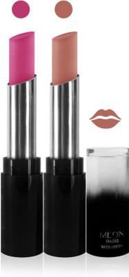 

Medin paris matte long lasting moisturizing lipstick cosmetics makeup collection set of 2 color(l pink skin brown, 10 g)