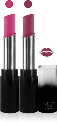 Medin paris matte long lasting moisturizing lipstick cosmetics makeup collection set of 2 color(l pink blue pink, 10 g)