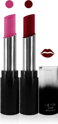 Medin paris matte long lasting moisturizing lipstick cosmetics makeup collection set of 2 color(l pink l maroonn, 10 g)