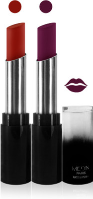 

Medin paris matte long lasting moisturizing lipstick cosmetics makeup collection set of 2 color(hot red purple, 10 g)