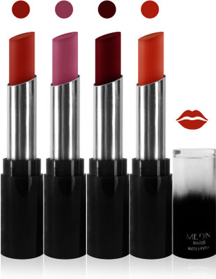 

Medin paris matte long lasting moisturizing lipstick cosmetics makeup collection set of 4 color(orange maroon blue pink hot red, 20 g)