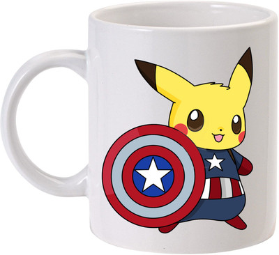 MUGKIN pikachu and Captain America / Captain Chu Ceramic Coffee Mug(350 ml)