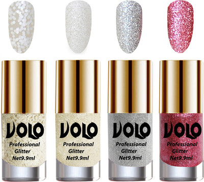 

Volo Professionally Used Glitter Shine Nail Polish Combo Pack of 4 White Nail Art And Glitter, White Nail Art And Glitter, Silver Glitter, Pink Glitter(Pack of 4)
