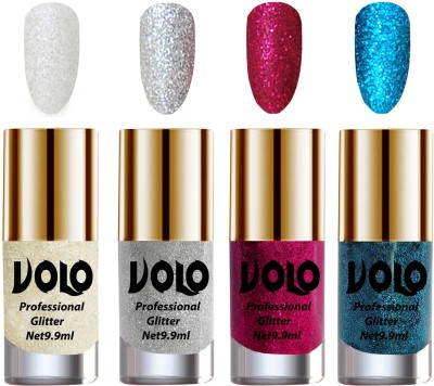 

Volo Professionally Used Glitter Shine Nail Polish Combo Pack of 4 White Nail Art And Glitter, White Nail Art And Glitter, Silver Glitter, Sky Blue Glitter(Pack of 4)