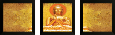 saf Buddha Framed UV Digital Reprint 25 cm x 25 cm Painting(With Frame, Pack of 3)