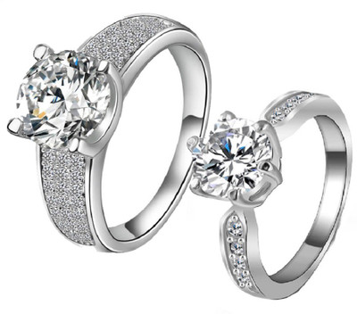 

Aaishwarya 18K Platinum Plated Couple Alloy Zircon Platinum Plated Ring Set, Silver