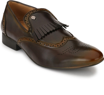 

El Paso El Paso Men's Brown Finest Leather Fringed Brogue Formal Shoes Slip On For Men(Brown