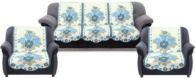 KUBER INDUSTRIES Cotton 3+2 Seater Sofa Floral Cover(Pack of 6 Blue)