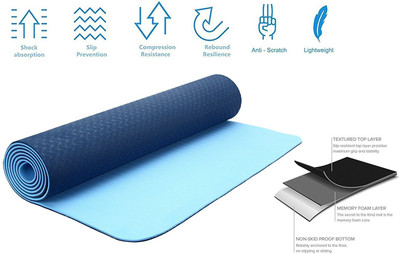 Strauss Eco Friendly Dual Layer TPE Premium Blue 6 mm Yoga Mat