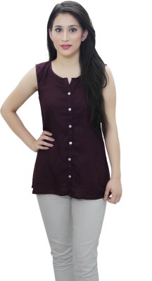 CRAZEVILLA Casual Sleeveless Solid Women Purple Top