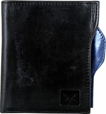 

Bizarre Kraftz Men Black Genuine Leather Wallet(8 Card Slots), Black-blue