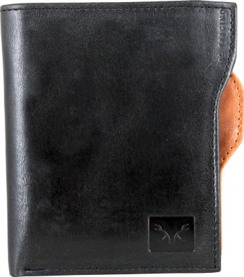 

Bizarre Kraftz Men Black Genuine Leather Wallet(8 Card Slots), Black-tan