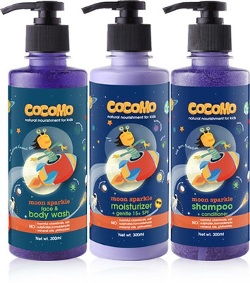 

Cocomo Bath & Body Combo: Moon Sparkle Range - Shampoo+Body Wash+Moisturizer (Pack of 3) 300 ml Each(Purple)