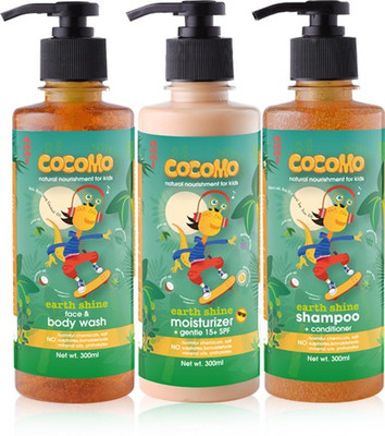 

Cocomo Bath & Body Combo: Earth Shine Range - Shampoo+Body Wash+Moisturizer (Pack of 3) 300 ml Each(Orange)