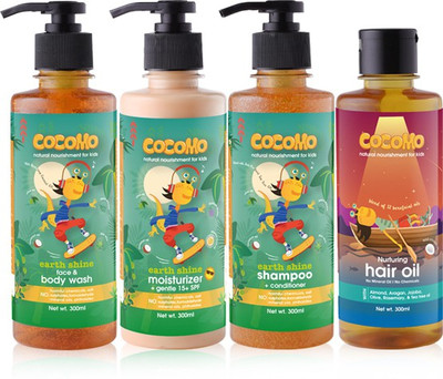 

Cocomo Bath & Body Combo: Earth Shine Range - Shampoo+Body Wash+Moisturizer+Hair Oil (Pack of 4) 300 ml Each(Orange)