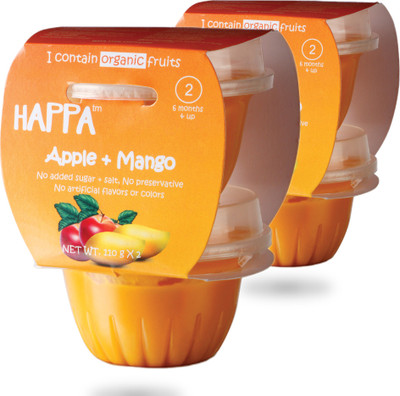 

HAPPA Organic baby food, Apple + Mango Puree, Stage-2,4x 110 g Tub Cereal(440 g, Pack of 2, 6+ Months)
