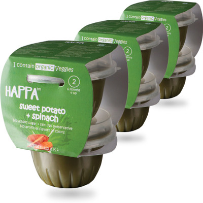 

HAPPA Organic baby food, Sweet Potato + Spinach Puree, Stage-2, 6x110 g Tub Cereal(660 g, Pack of 3, 6+ Months)