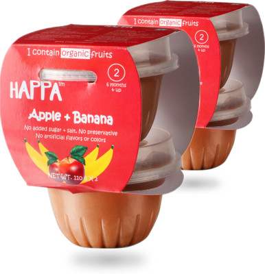 

HAPPA Organic baby food, Apple + Banana Puree, Stage-2, 4x 110 g Tub Cereal(440 g, Pack of 2, 6+ Months)