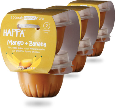 

HAPPA Organic baby food, Mango + Banana Puree, Stage-2, 6x 110 g Tub Cereal(660 g, Pack of 3, 6+ Months)