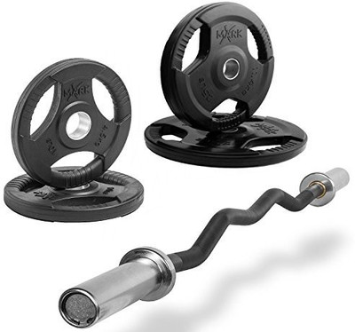 

FITNESS WAY BAR COMBO PACK OF 3 FEET CURL BAR + 2 KG 4 RUBBER COATED PLATES . WITH LOCKS Curl Bar(Black)