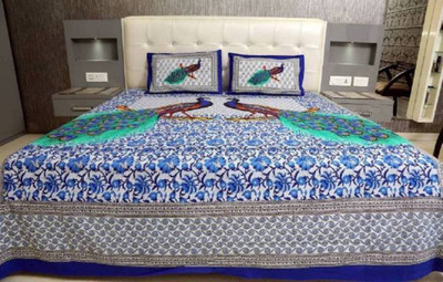 

OM DECOR 180 TC Cotton Double King Printed Bedsheet(Pack of 1, Blue)