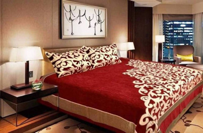 

OM DECOR 180 TC Velvet Double King Embroidered Bedsheet(Pack of 1, Red)