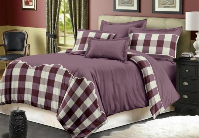 GIFTY 250 TC Polycotton King Checkered Flat Bedsheet(Pack of 1, Grey)