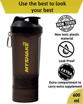 

MyShake Black Protein Shaker Bottle For Gym 600 ml Shaker(Pack of 1, Black, Brown)