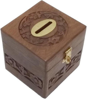 

Damdar Online Bazaar Decorative Handmade Wooden Square Shape Money Bank/Piggy Bank/Coin Bank {DGR-ENTP-0434-C/Size(Inch):4x4x4} Coin Bank(Brown)