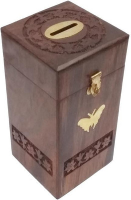 

Damdar Online Bazaar Decorative Handmade Wooden Rectangular Shape Money Bank/Piggy Bank/Coin Bank {DGR-ENTP-0433-C/Size(Inch):8x4x4} Coin Bank(Brown)