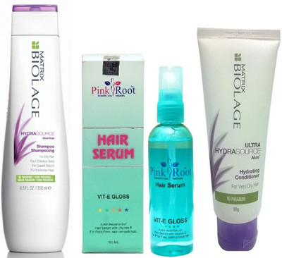 

Pink Root Hair Serum 100ml, Matrix Biolage Shampoo HydraSource 250ml & Conditioner 98gm(Set of 3)