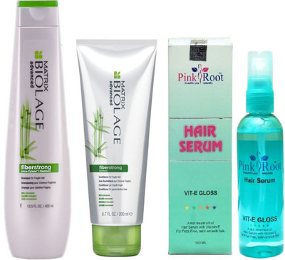 

Pink Root Hair Serum 100ml, Matrix Biolage Shampoo Fiberstrong 400ml & Conditioner 200ml(Set of 3)