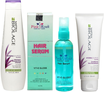 

Pink Root Hair Serum 100ml, Matrix Biolage Shampoo HydraSource 400ml & Conditioner 200ml(Set of 3)
