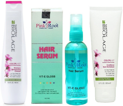 

Pink Root Hair Serum 100ml, Matrix Biolage Shampoo Color Last 400ml & Conditioner 200ml(Set of 3)