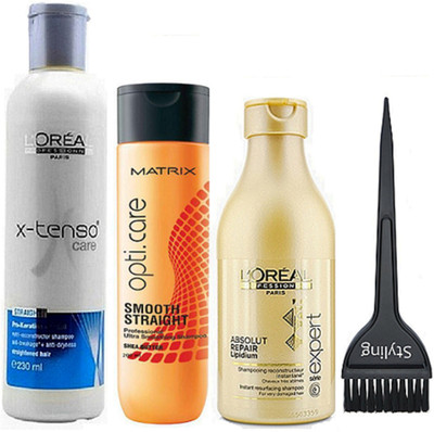 

styling Of Hair Brush, L'oreal X-tenso Hair Shampoo 230ml With Absolut Repair Lipidium Shampoo 250ml & Matrix Opticare Smooth & Straight Shampoo 200ml(Set of 4)