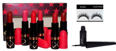 

studio Eyelashes, Mac Nutcracker Sweet Nude Lipstick Kit Set Of 6& Liquid Last Eyeliner(Set of 8)
