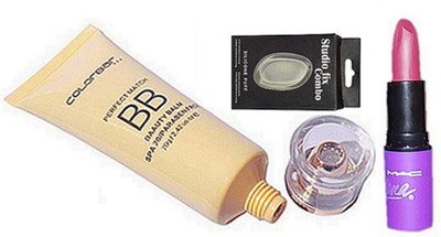 

Studio Fix Combo Silicon Puff& Colorbar Perfect Match Creme Foundation,Mac Selena Lipstick(Set of 3)