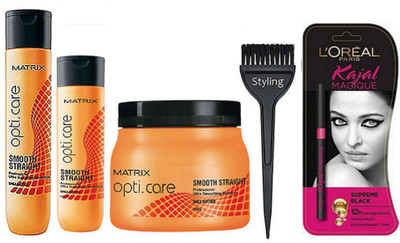 

styling Hair Brush & Matrix Opticare smooth Straight Shampoo Of 350 Ml With 200 Ml Of Opticare Shampoo & Opticare Spa & Kajal Magique Supreme Black(Set of 5)