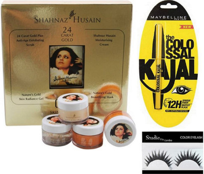 

Studio Fix Combo Eyelashes&Shahnaz Husain Revival & Gold Skin Radiance Combo Facial Kit40 gm,New York Colossal kajal(Set of 3)